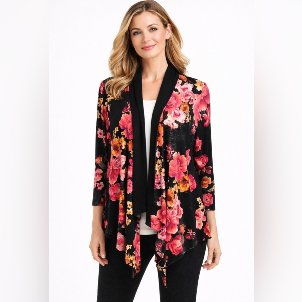 Draper's & Damon's Cardigan Sweater Topper 10 Large Stretch Floral Washable